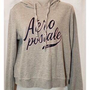 Aeropostale Hoodie Sweatshirt Pullover Light Gray w/ Blue, Pink Logo Women's M